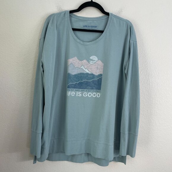 Life Is Good Womens Large Crusher Flex Tee Long Sleeve Shirt Blue Relax Fit - Picture 1 of 8